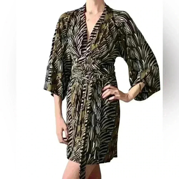 Banana Republic Issa collection Zebra Print Bow& Tie Mini Silhouette Dress Sz 6 - Picture 1 of 10